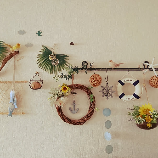 壁 天井 夏の模様替え 壁面ディスプレイ ナチュラルキッチン 夏インテリア などのインテリア実例 07 10 19 59 26 Roomclip ルームクリップ