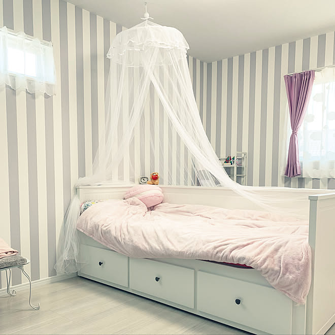 Ikea ピンク グレー ストライプ 天蓋 などのインテリア実例 19 04 05 11 02 04 Roomclip ルームクリップ