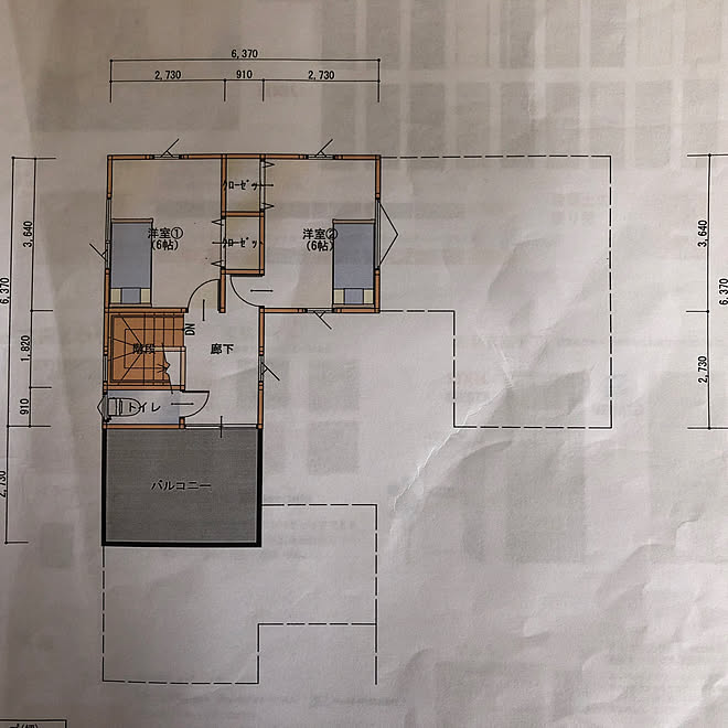 間取り図2F/部屋全体/広いバルコニー/中庭のある家のインテリア実例 