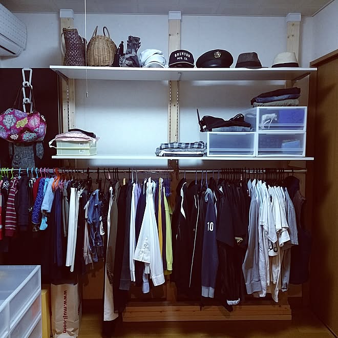 部屋全体 ディアウォール棚 衣装部屋改造 Diy 無印良品のインテリア実例 16 12 30 16 52 40 Roomclip ルームクリップ