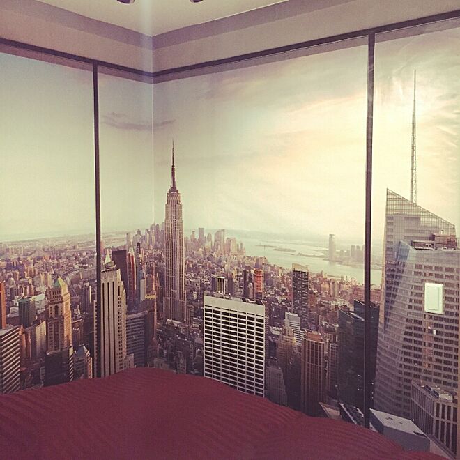 ベッド周り 壁紙 ニューヨーク ニューヨークスタイル 寝室 などのインテリア実例 16 05 27 07 52 04 Roomclip ルームクリップ