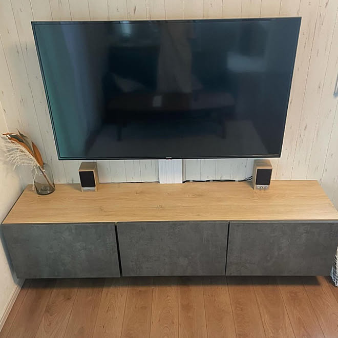 木目調シート Ikeaテレビ台 Besta ベストー 壁掛けテレビボード などのインテリア実例 21 10 11 17 53 43 Roomclip ルームクリップ