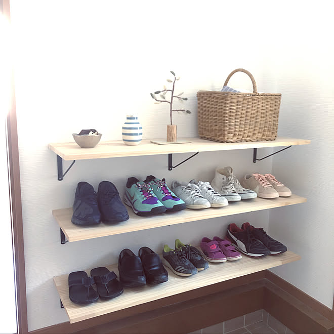 無垢材 シューズラック 下駄箱diy アイアン 無印良品 などのインテリア実例 19 10 02 15 29 08 Roomclip ルームクリップ