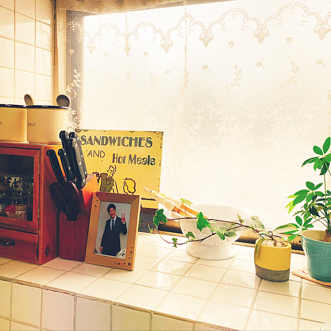 キッチン 出窓 カフェカーテン 観葉植物 ホワイトインテリア などのインテリア実例 19 02 18 16 36 58 Roomclip ルームクリップ