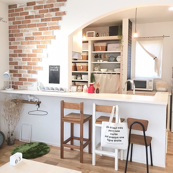 リビング/キッチン棚/100均/カフェ風/カゴ...などのインテリア実例 - 2015-11-07 20:33:02