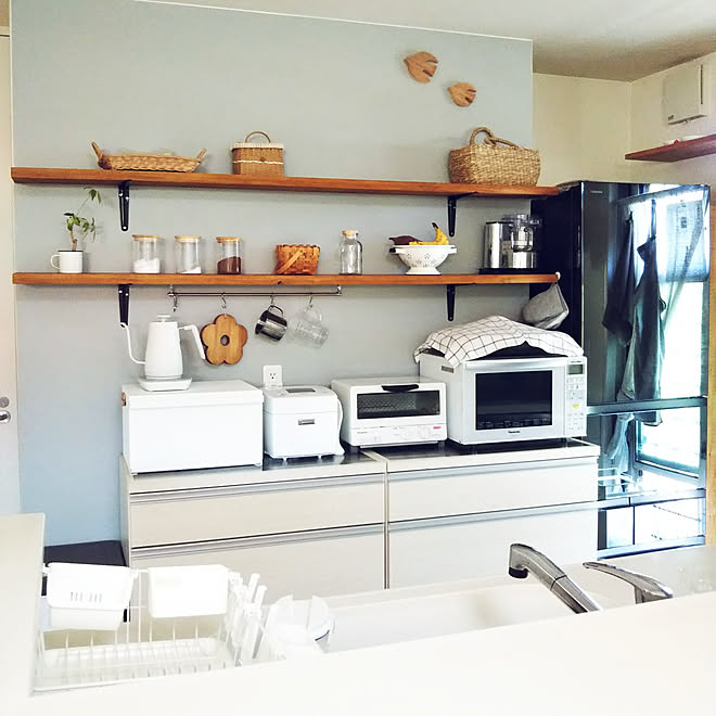 キッチン Diyのある暮らし キッチン背面棚diy 北欧ナチュラル 壁紙diy などのインテリア実例 22 04 22 18 07 24 Roomclip ルームクリップ