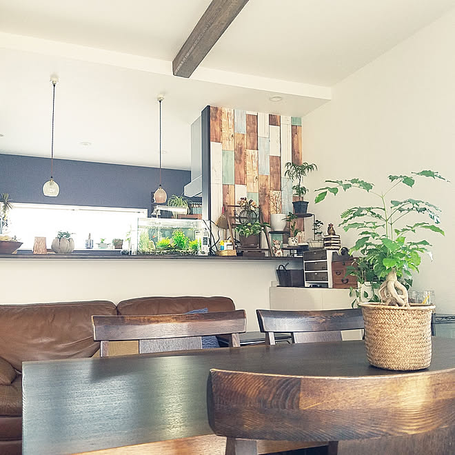 部屋全体 茶 緑 白 木製品が好き 観葉植物のある暮らし 木 などのインテリア実例 19 05 10 17 19 09 Roomclip ルームクリップ