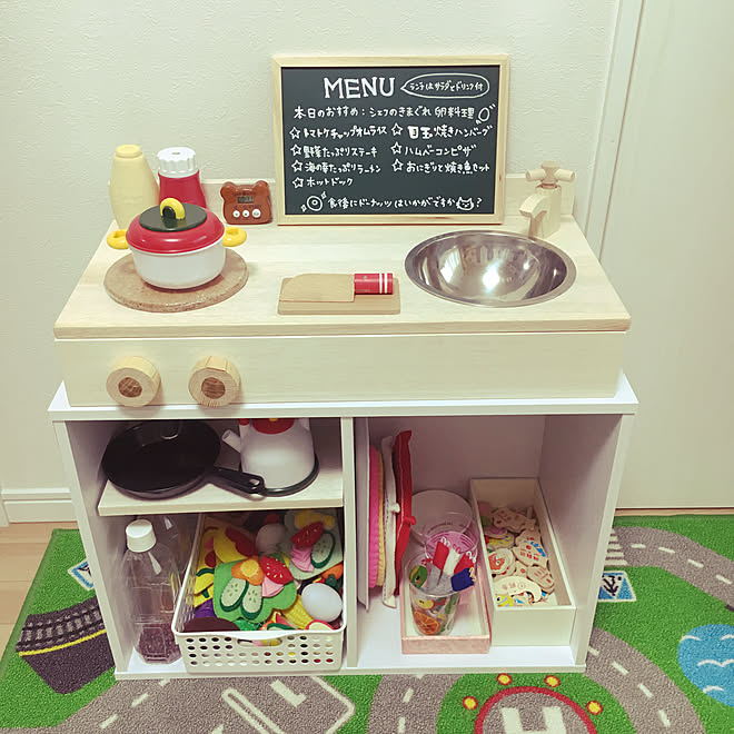 カラーボックス/おままごとグッズ/作り方/おままごとキッチン DIY/おままごと...などのインテリア実例