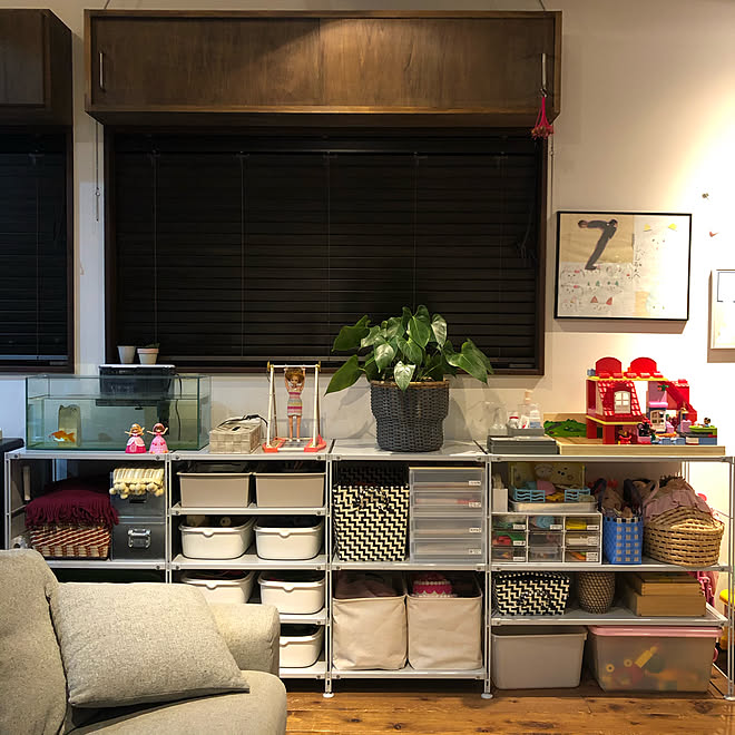 レゴ収納 スチールユニットシェルフ おもちゃ収納 ナフコ シナベニヤ などのインテリア実例 08 30 11 42 09 Roomclip ルームクリップ
