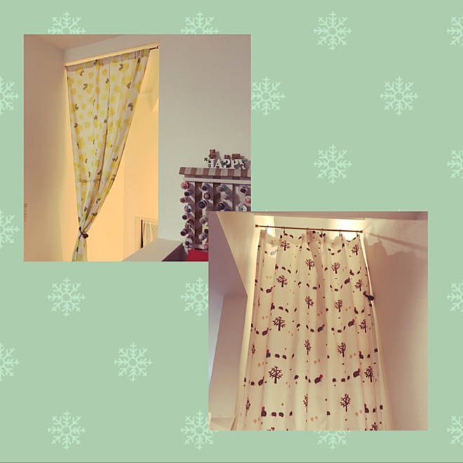 柑橘系が好き レモン柄 セリアのカラーボックスカーテン ニトリのカーテン つっぱり棒カーテン などのインテリア実例 12 02 22 37 58 Roomclip ルームクリップ