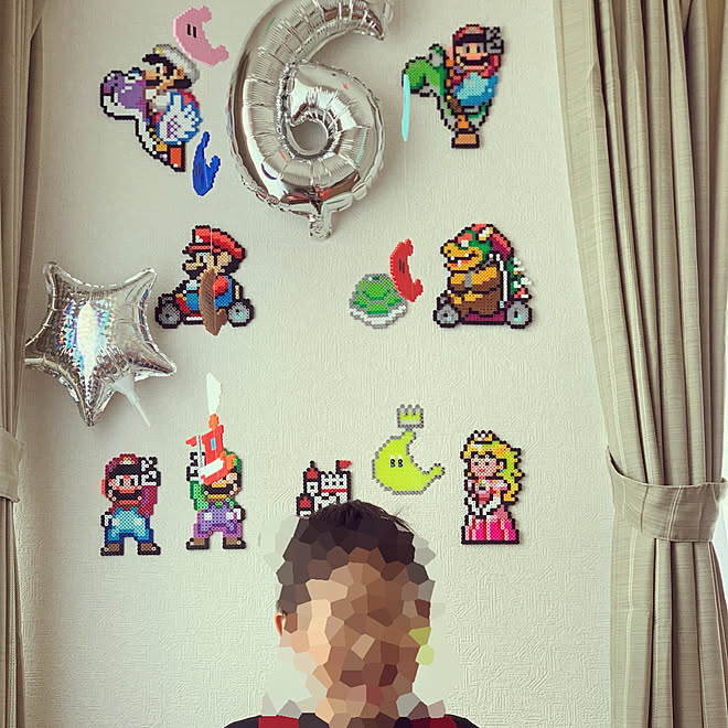 誕生日飾りつけ 子供の誕生日 ダイソー バルーン アイロンビーズ マリオ アイロンビーズ などのインテリア実例 19 05 03 15 06 01 Roomclip ルームクリップ