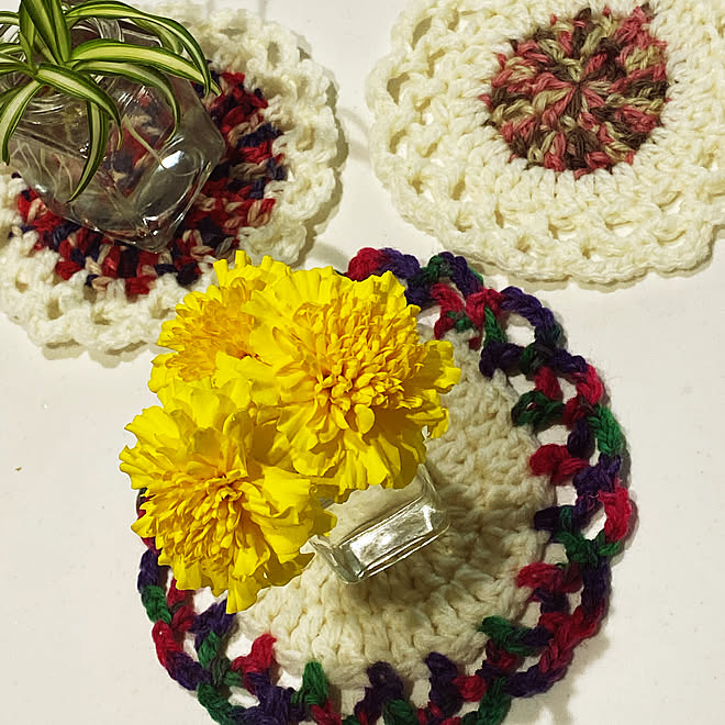 手編みコースター/観葉植物/雑貨/ハンドメイド/セリア...などのインテリア実例 - 2019-11-20 07:00:31