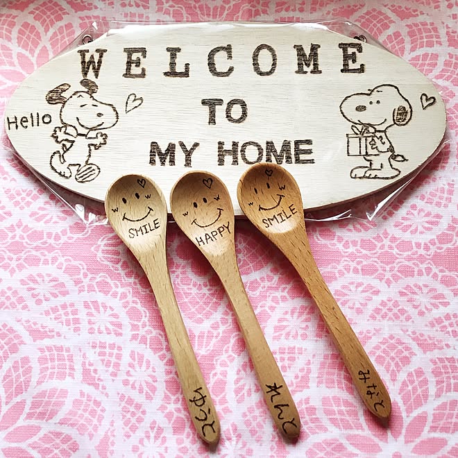 玄関 入り口 コーヒースプーン スヌーピー ウッドプレート ウッドバーニング などのインテリア実例 17 04 29 14 22 24 Roomclip ルームクリップ