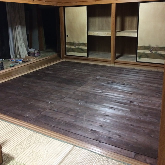 部屋全体 床板張り Diy 古民家風を目指して セルフリフォーム継続中 などのインテリア実例 17 09 10 21 27 09 Roomclip ルームクリップ