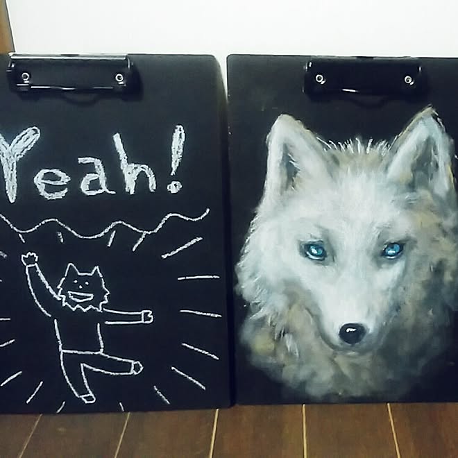 玄関 入り口 オオカミ 動物モチーフ チョークアート ダイソー などのインテリア実例 16 03 30 31 24 Roomclip ルームクリップ