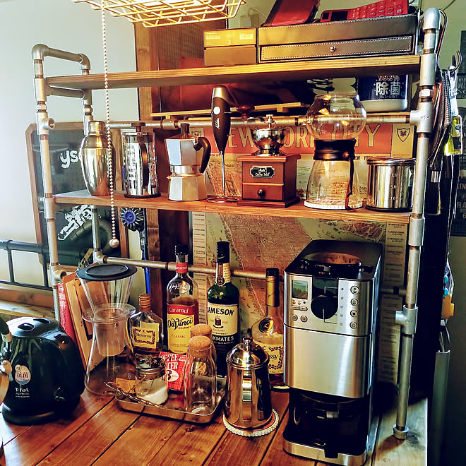 キッチン キッチンカウンターdiy パイプラックdiy コーヒーメーカー 無印良品 などのインテリア実例 18 10 28 15 12 17 Roomclip ルームクリップ