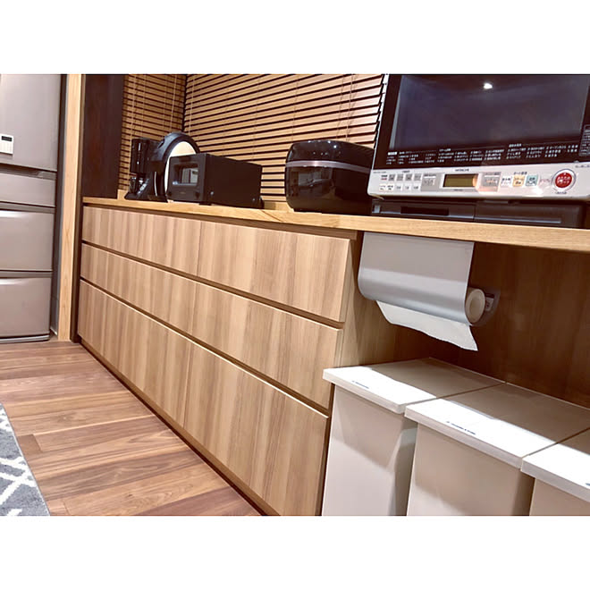 キッチン 造作棚 背面収納 ウォールナット 無垢床 タモ集成材のインテリア実例 19 01 15 13 43 58 Roomclip ルームクリップ