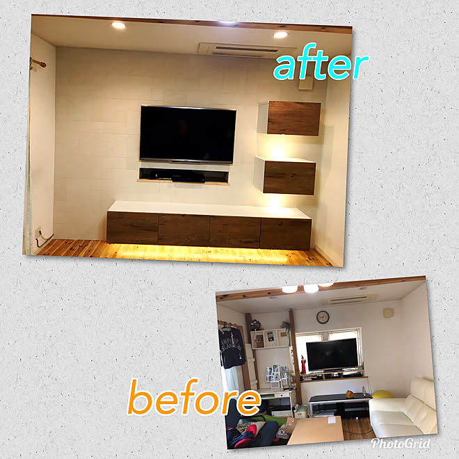 リビング 壁掛けテレビ 間接照明 ダイノックシート Ikea などのインテリア実例 19 01 14 09 53 12 Roomclip ルームクリップ