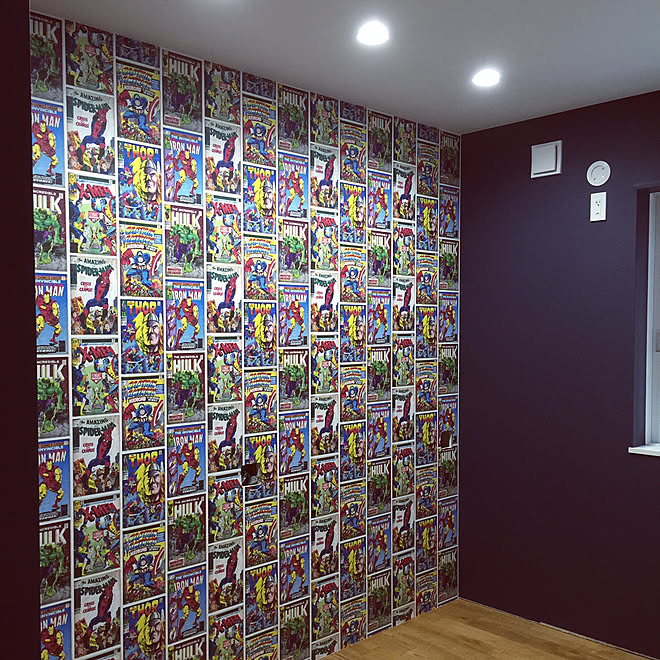 部屋全体 アベンジャーズ 壁紙 アクセントクロスのインテリア実例 17 09 22 13 48 27 Roomclip ルームクリップ