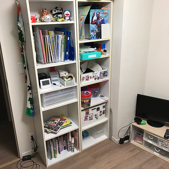 おもちゃ収納 ニトリのカラボ 教科書収納 男の子の部屋 小学生子供部屋 などのインテリア実例 21 12 28 17 09 07 Roomclip ルームクリップ