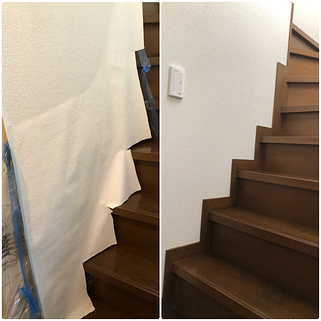階段の壁紙は大変 Diy 壁紙diy 玄関 入り口のインテリア実例 05 17 16 32 53 Roomclip ルームクリップ