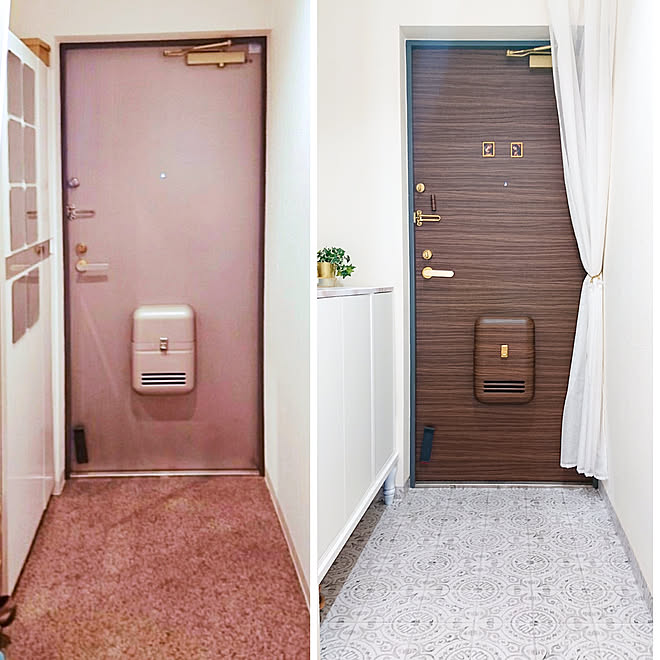 Diy 玄関の模様替えまとめ Ru 玄関扉リメイク ダイノックシート リメイクシート などのインテリア実例 19 08 13 11 52 14 Roomclip ルームクリップ