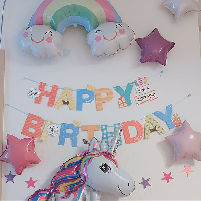 バルーン ユニコーン 誕生日飾り付け ゆめかわ 100均 などのインテリア実例 08 14 02 31 32 Roomclip ルームクリップ