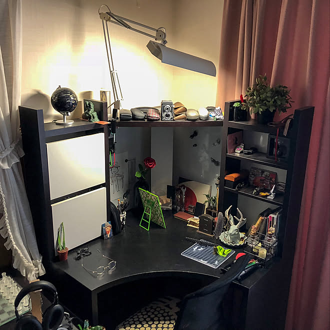 机 書斎 フェイクグリーン デスク 棚 Ikea などのインテリア実例 18 12 01 19 47 57 Roomclip ルームクリップ