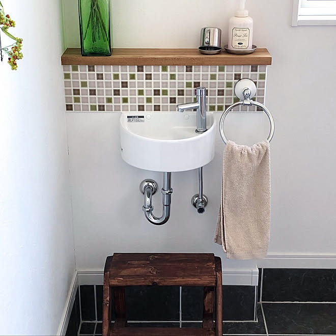 Diy Tile 玄関手洗い場 タオルかけ タイルdiy 白目地 などのインテリア実例 19 05 12 21 46 09 Roomclip ルームクリップ