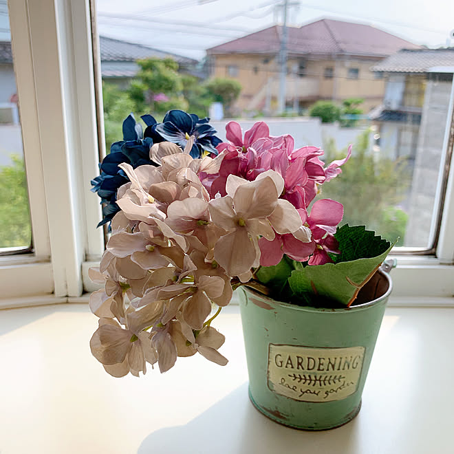 Seriaフェイクグリーン 紫陽花 100均グリーン グリーンの造花 部屋全体のインテリア実例 19 06 18 17 00 38 Roomclip ルームクリップ