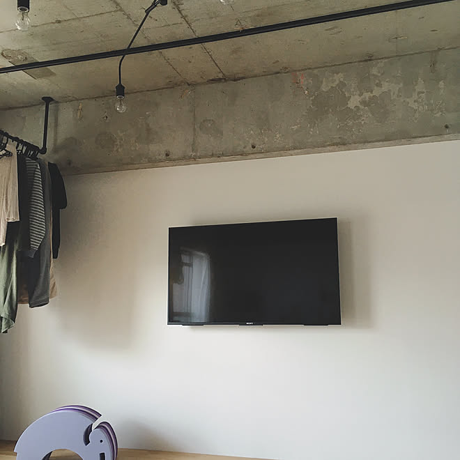 洗濯物干しスペース 室内干し 壁掛けテレビ リノベーション マンションリノベーション などのインテリア実例 04 28 10 45 17 Roomclip ルームクリップ