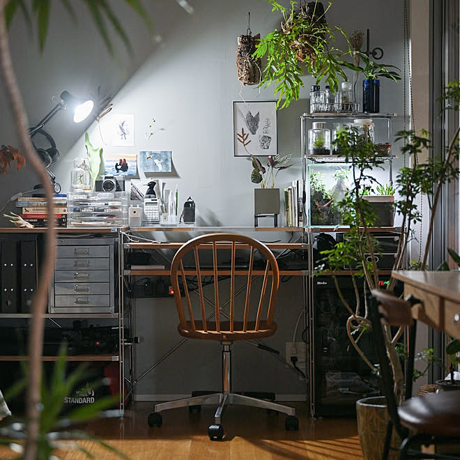 机 観葉植物のある暮らし 男前 仕事部屋 観葉植物 などのインテリア実例 21 04 29 22 58 21 Roomclip ルームクリップ