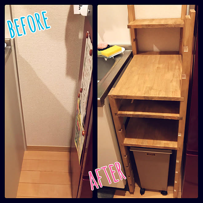 キッチン/可動式棚DIY/手作り棚/アンティークワックス/レクポスト&hellip;などのインテリア実例 20170911 000537