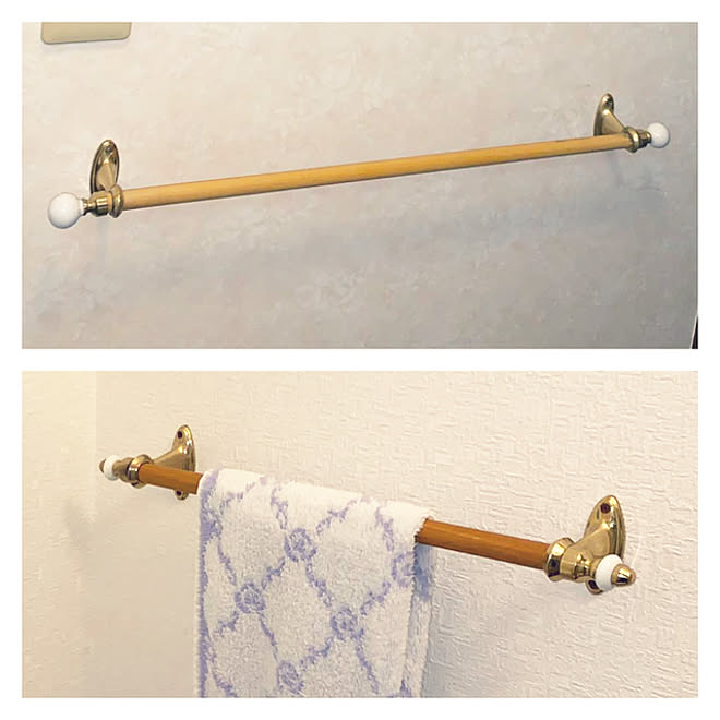 セラミックボールツマミと交換/アンティーク真鍮取り付け部分/タオルバー/小さな幸せを感じる生活/小さな家...などのインテリア実例