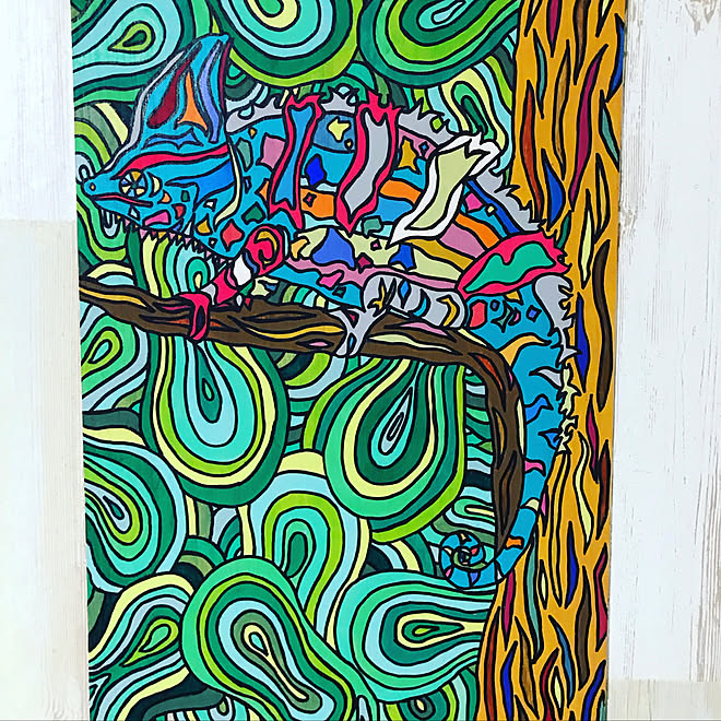 ベニアに描いた カメレオン 絵 Diy 壁 天井のインテリア実例 19 06 15 15 30 49 Roomclip ルームクリップ