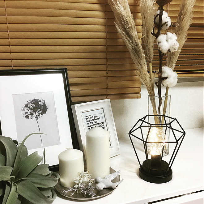 棚 パンパスグラス コットンフラワー 一人暮らし モノトーン などのインテリア実例 18 11 21 22 31 02 Roomclip ルームクリップ