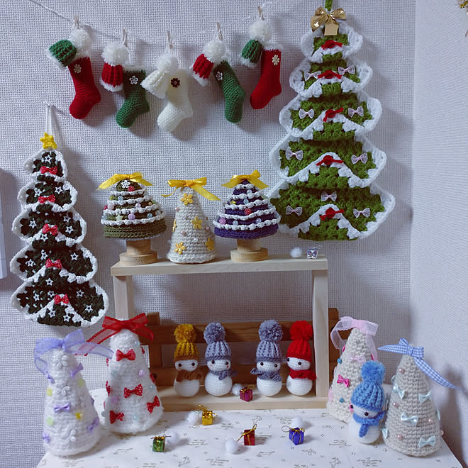 ベッド周り 毛糸 クリスマス クリスマスツリー かぎ針編み などのインテリア実例 12 10 16 11 34 Roomclip ルームクリップ
