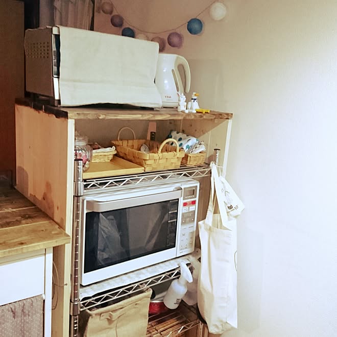 キッチン Diy Spf材 レンジ台 スチールラックのインテリア実例 16 01 05 19 25 54 Roomclip ルームクリップ