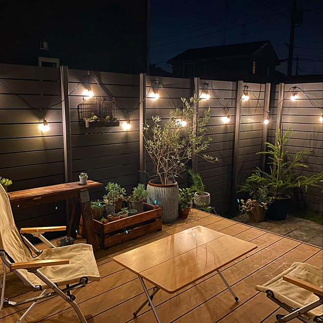 スノーピーク ウッドデッキガーデン ストリングライト ウッドデッキ Diy などのインテリア実例 21 09 14 22 37 06 Roomclip ルームクリップ