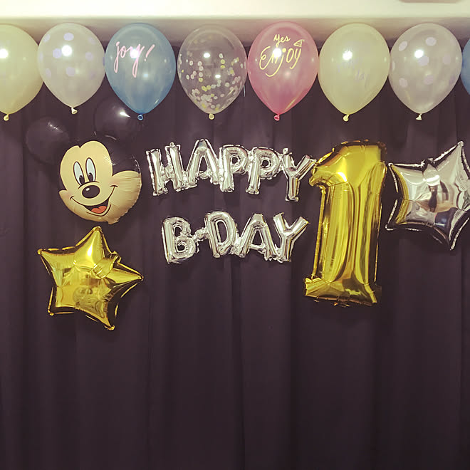 部屋全体 バースデー飾り付け 誕生日 1歳バースデー Happy Birthday などのインテリア実例 17 11 23 21 49 05 Roomclip ルームクリップ
