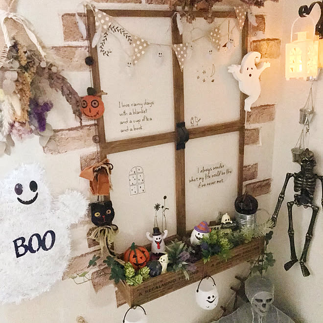 階段の壁/フェイクグリーン♡/ダイソー♡/ハロウィン雑貨/ハロウィンディスプレイ&hellip;などのインテリア実例 20190923 12