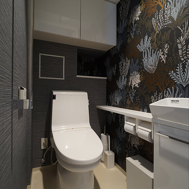 トイレリフォーム 輸入壁紙 アクセントクロス トイレインテリア テシード などのインテリア実例 11 23 17 05 41 Roomclip ルームクリップ