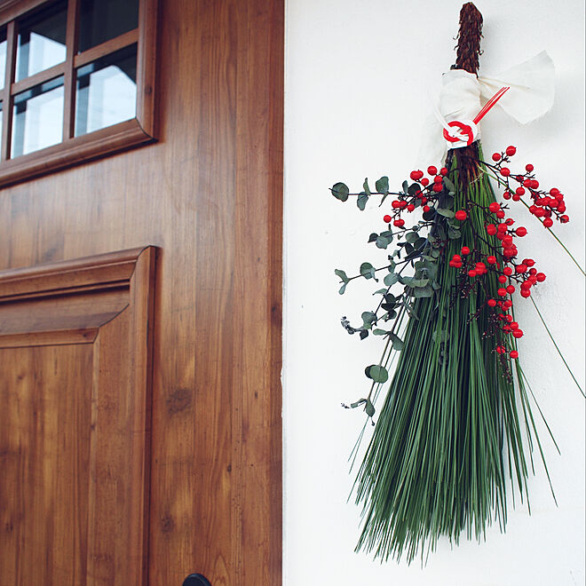 玄関 入り口 玄関ドア しめ飾り手作り 正月飾り ハンドメイド などのインテリア実例 18 12 30 29 04 Roomclip ルームクリップ