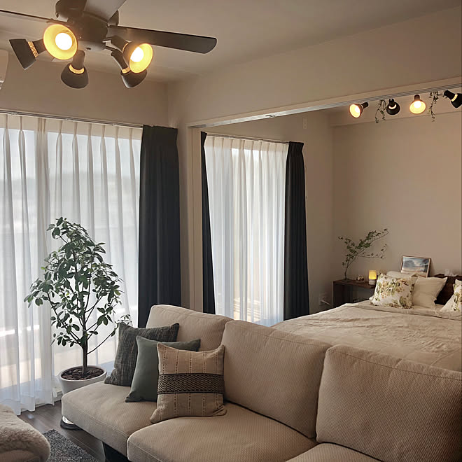 リビング ベッドルーム クッション ホテルライク マスターウォール などのインテリア実例 18 09 06 10 42 26 Roomclip ルームクリップ