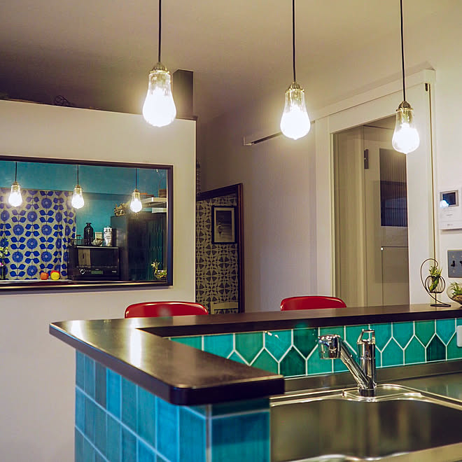 キッチン Ikea 簡単diy 壁掛け鏡 壁美人 などのインテリア実例 19 01 27 01 18 31 Roomclip ルームクリップ