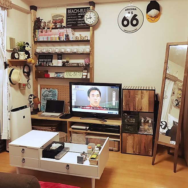 部屋全体/一人暮らし/パソコン/テレビ台DIY/ワトコオイル&hellip;などのインテリア実例 20170321 235041