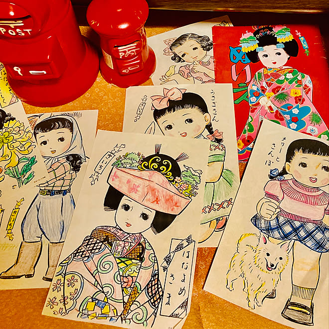 郵便局のポスト貯金箱 袋塗り絵 きいちのぬり絵 昭和レトロ 机のインテリア実例 12 13 09 23 43 Roomclip ルームクリップ