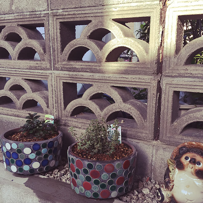 玄関 入り口 レトロ風 テラコッタ鉢 タイル貼り タイルショップたまがわ などのインテリア実例 18 04 11 09 00 54 Roomclip ルームクリップ