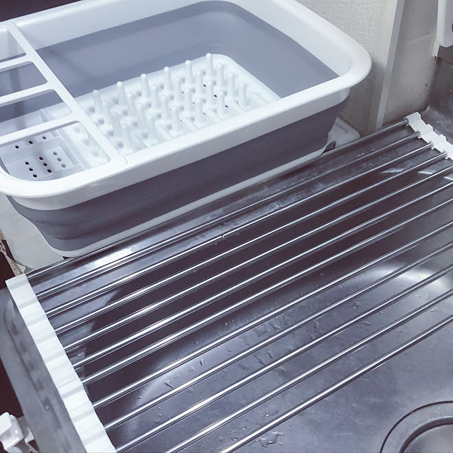 折りたたみ水切りかご 水切りカゴは使う派 3coins 水切りカゴ 賃貸 などのインテリア実例 08 10 22 24 37 Roomclip ルームクリップ