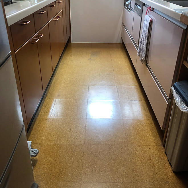 背面カウンターはtotoではありません コルクタイル コルク Totoキッチン 床材 などのインテリア実例 01 27 16 40 46 Roomclip ルームクリップ